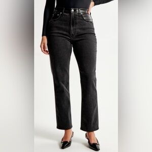 Abercrombie & Fitch Women's Black Straight Leg Jeans with Vegan Leather